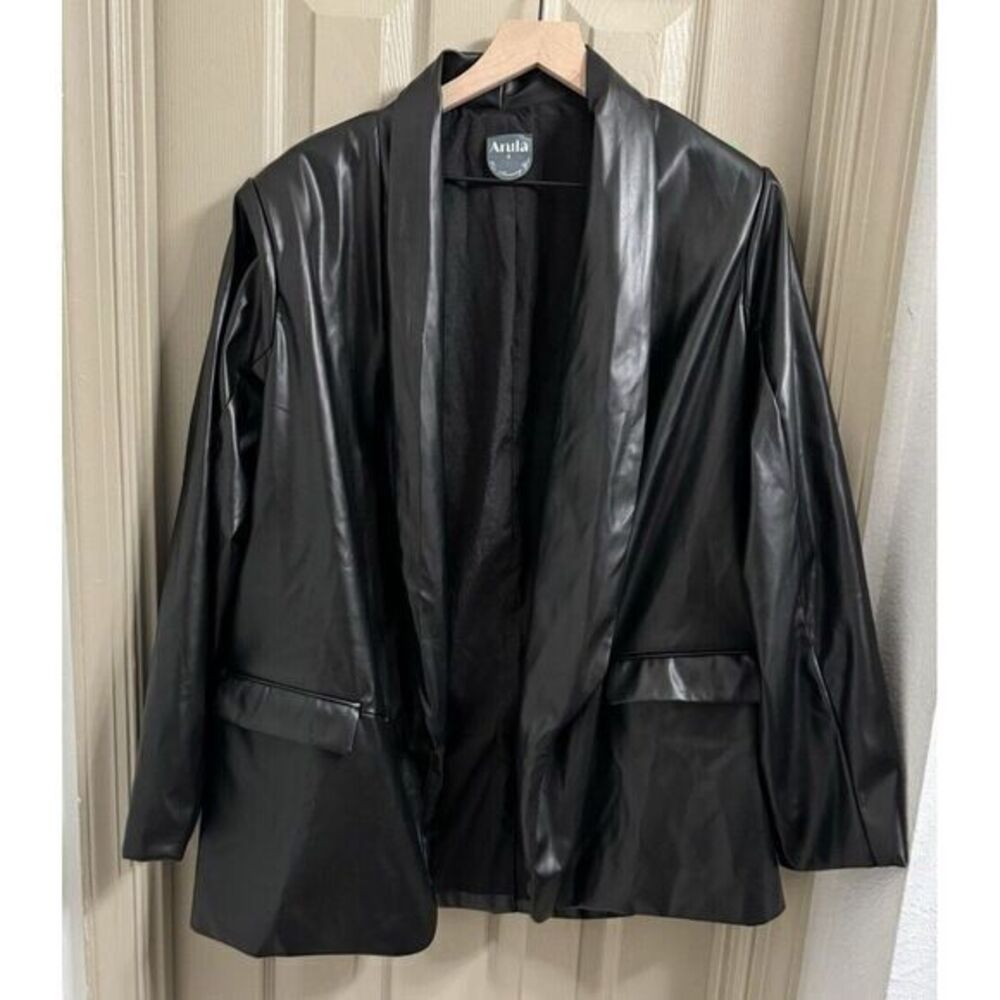 Arula Women's Size A Black Faux Leather (Polyester) Black Blazer‎ Stretch